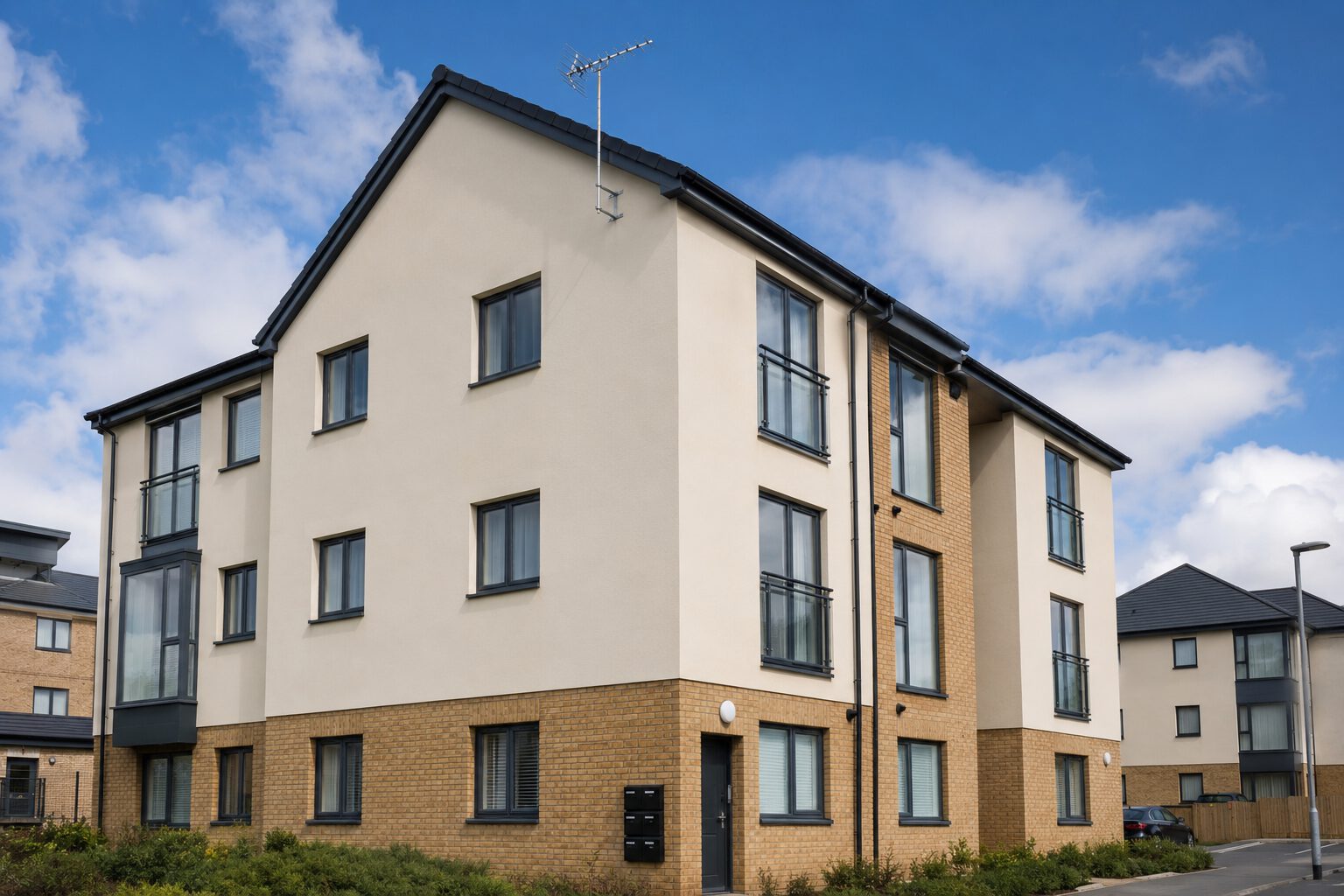 TV aerial installed on a modern residential building in Hinckley